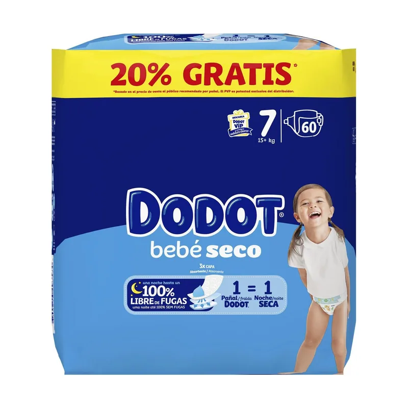 Dodot Bebé Seco Jumbo Pack Talla 7 +15Kg 60