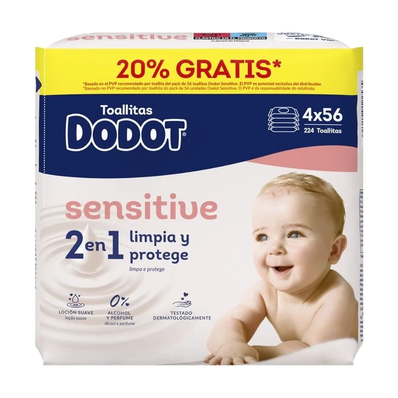 Dodot Toallitas para Bebés Sensitive 4x56 224 Unidades