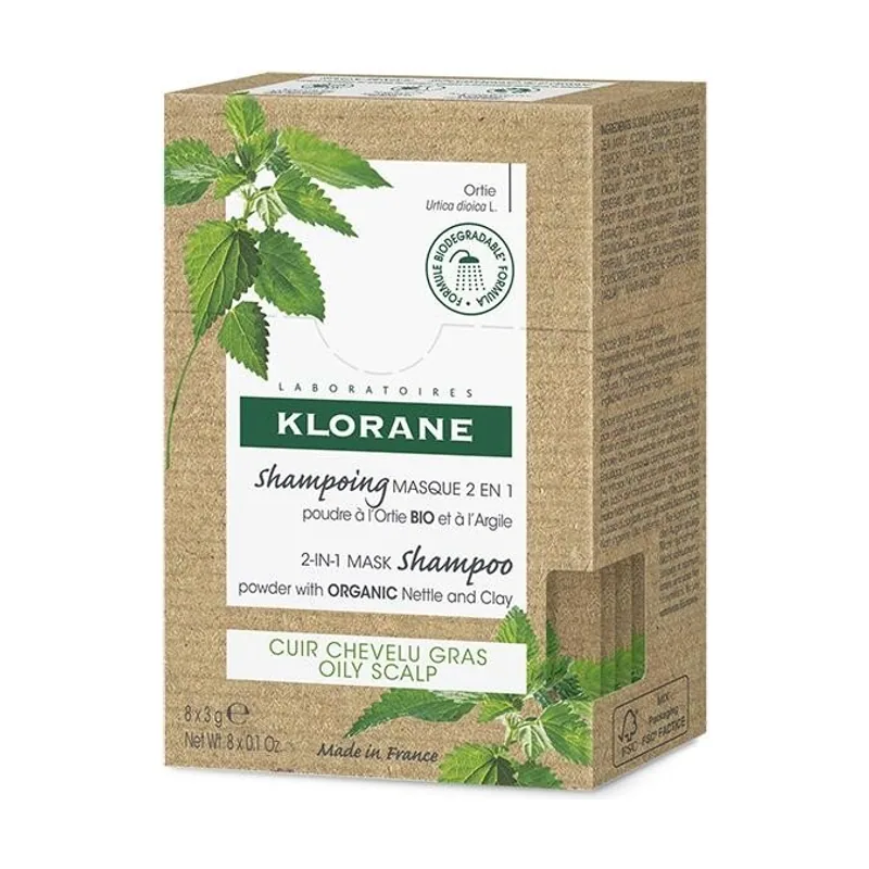 Klorane Champú Mascarilla 2 en 1 Ortiga BIO y Arcilla 8 Sobres