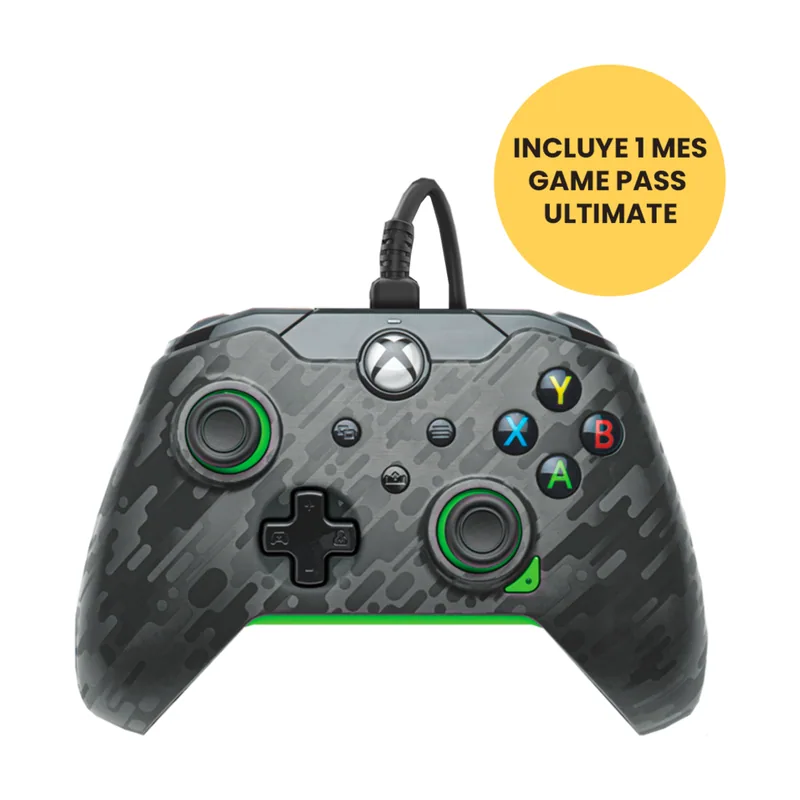 PDP Mando Neon Carbon Camo/Verde Licenciado con Cable