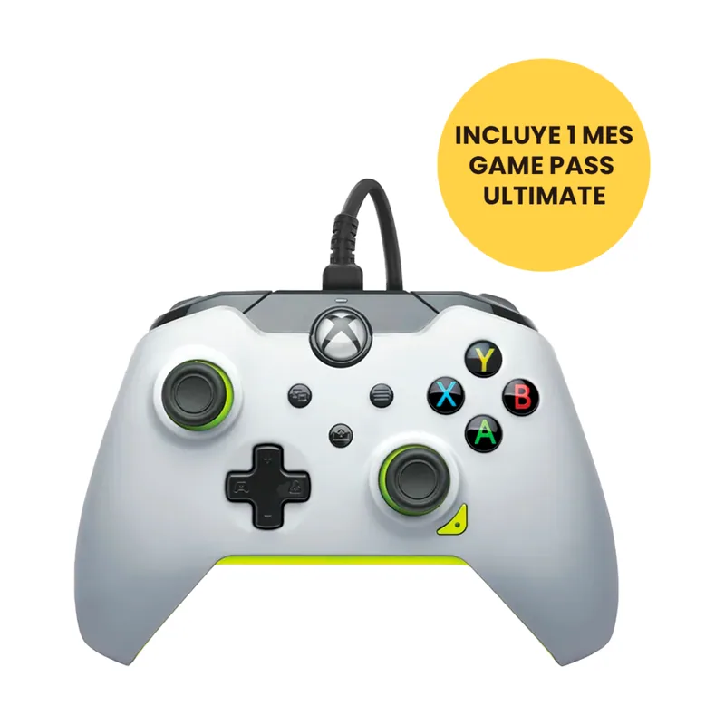PDP Mando Electric White Blanco/Verde Lima Licenciado con Cable