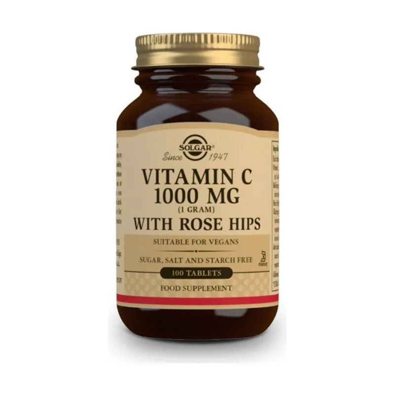 Solgar Rose Hips C 1000mg Vitamina C con Escaramujo 100 Comprimidos