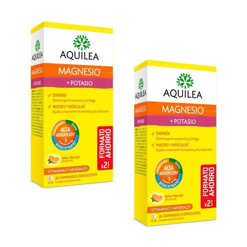 Aquilea Magnesio + Potasio Sabor Naranja Duplo 2x28 Comprimidos Efervescentes