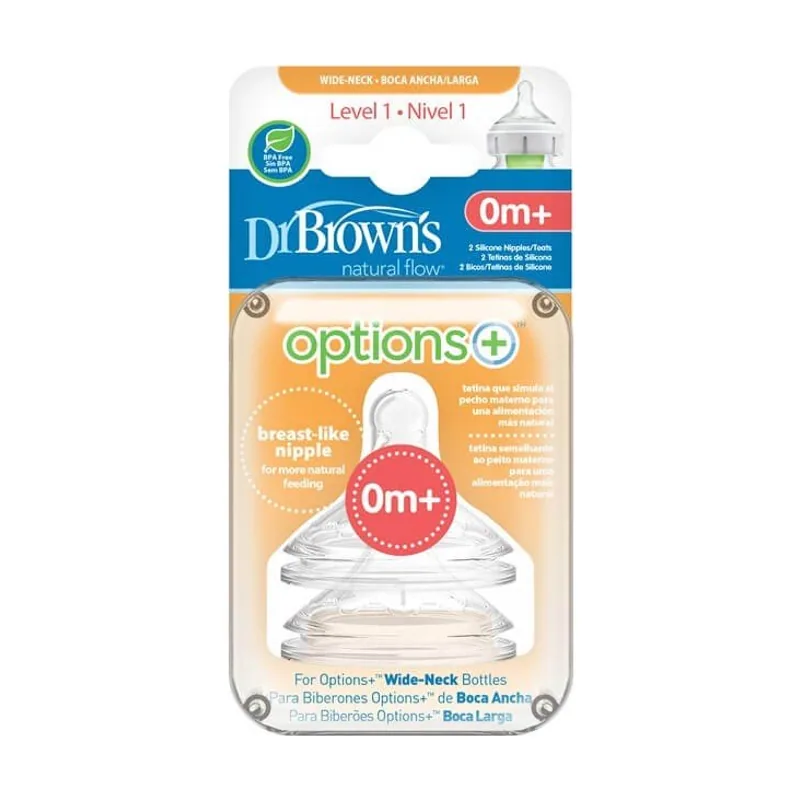 Dr. Brown's Opciones Tetinas Boca Ancha Plus Nivel 1 +0 Meses 2 Unidades