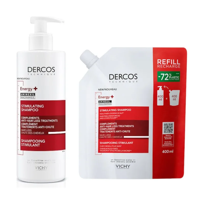 Dercos - Vichy VICHY Dercos Champú Energizante Estimulante Anticaída 400ml + Recarga 400ml