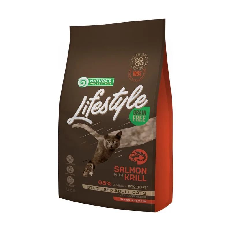 Natures Protection Cat Lifestyle Gf Esteriliz Salmón & Krill Alimento Seco 1,5Kgr