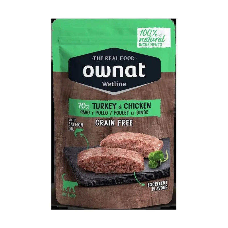 Ownat Wetline Feline Pavo y Pollo Comida Húmeda 12x85gr