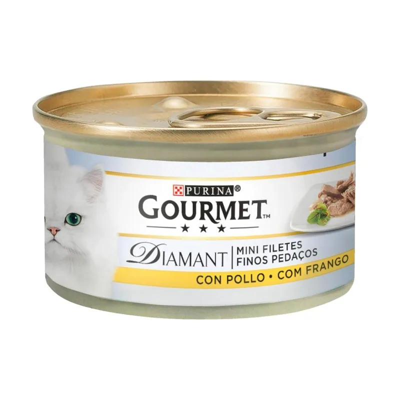 Purina Gourmet Diamant Finas Lonchas con Pollo Alimento Húmedo para Gatos 24x85g
