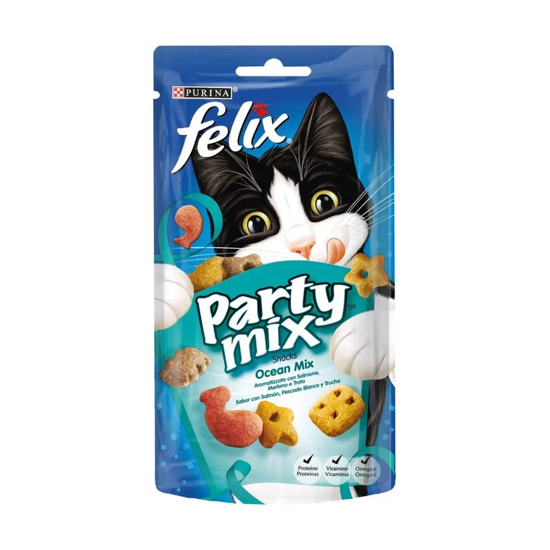Purina Felix Party Mix Ocean Snacks para Gatos 8x60g