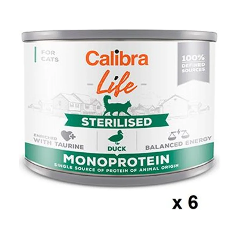 Calibra Cat Life Lata Sterilised Pato Comida para Gatos 6 latas