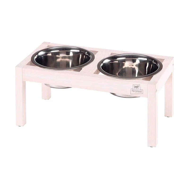 Ferplast Desco Wood Soporte de Comederos con 2 Cuencos