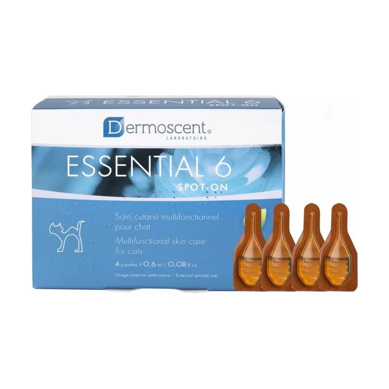Dermoscent Essential 6 Spot On Cuidado de Piel Gato 4 pipetas de 0,6 ml