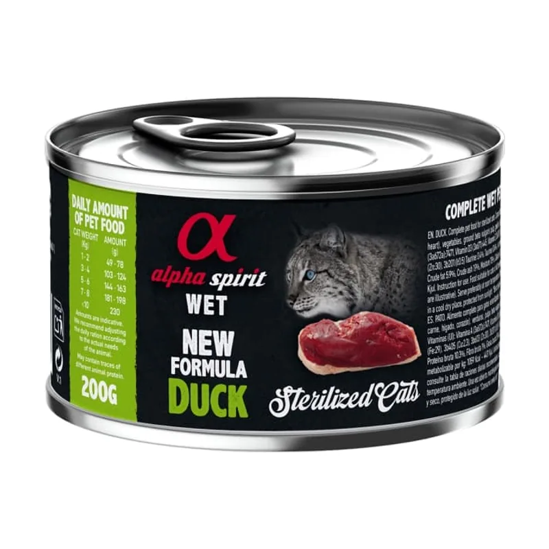 Alpha Spirit Feline Esterilizado Pato Alimento Húmedo Lata 1,2Kg