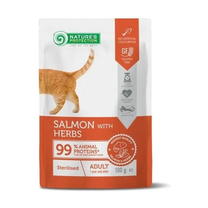 Natures Protection Gato Adulto Esterilizado con Salmón y Hierbas Comida Húmeda 100g
