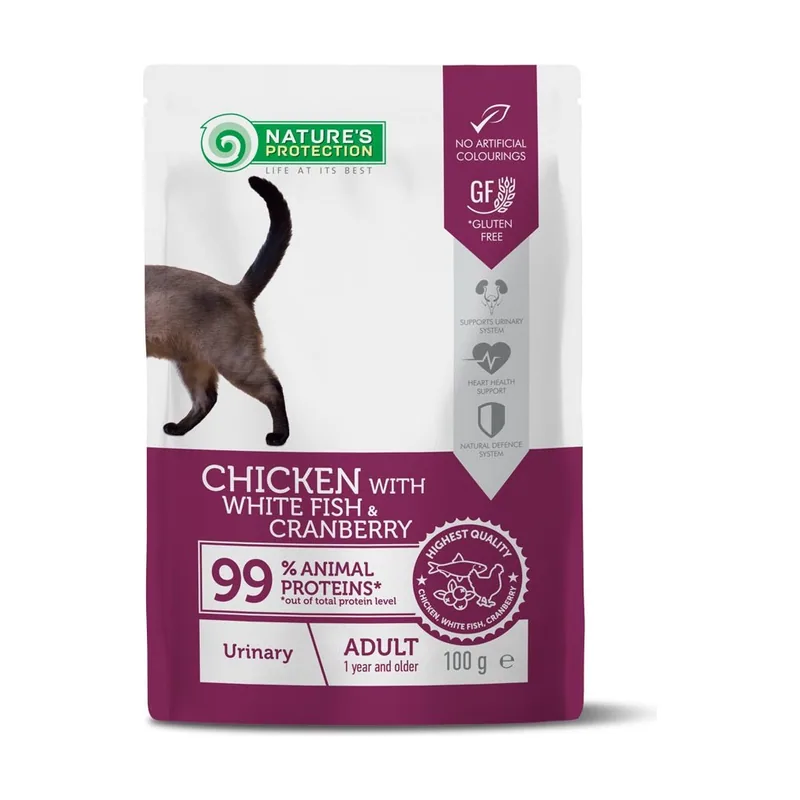 Natures Protection Alimento Húmedo Gato Adulto Pollo y Pescado Blanco con Arándano 100g