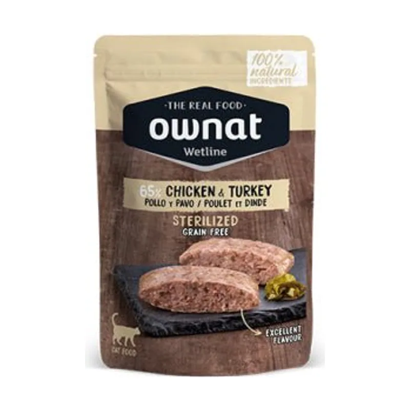 Ownat Wetline Feline Sterilized Pollo y Pavo Comida Húmeda 12 x 85gr