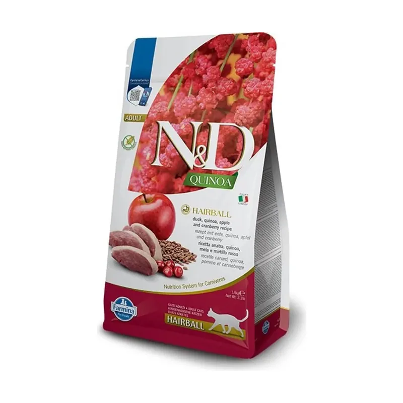 Farmina N&D Quinoa Hairball Pato Comida Seca 1,5kg