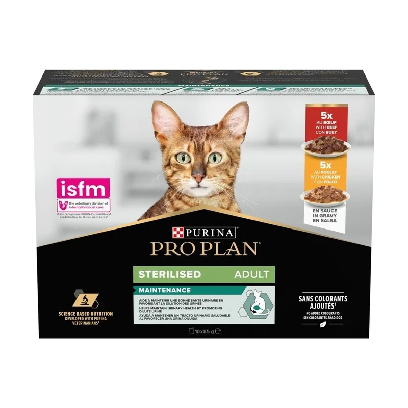 Purina Pro Plan Feline Multi Alimento Húmedo Esterilizado Buey Pollo 10x85g