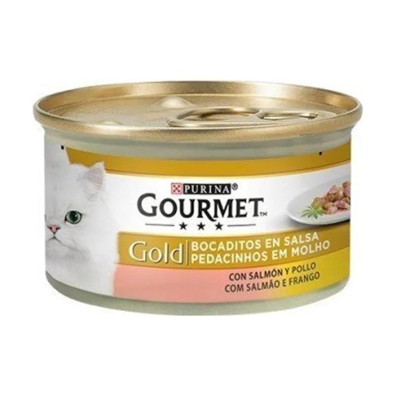 Purina Gourmet Gold Bocaditos en Salsa con Salmón y Pollo Alimento Húmedo 24