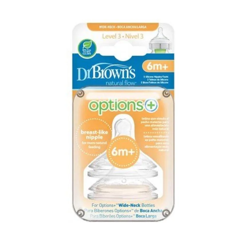 Dr. Brown's Tetina Opciones Plus Boca Ancha Nivel 3 +6 Meses 2 Unidades