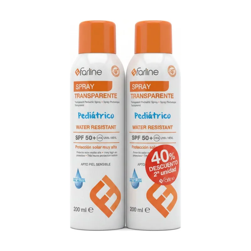 Farline Protector Solar Pediátrico Spray Transparente SPF50+ Duplo 2x200 ml
