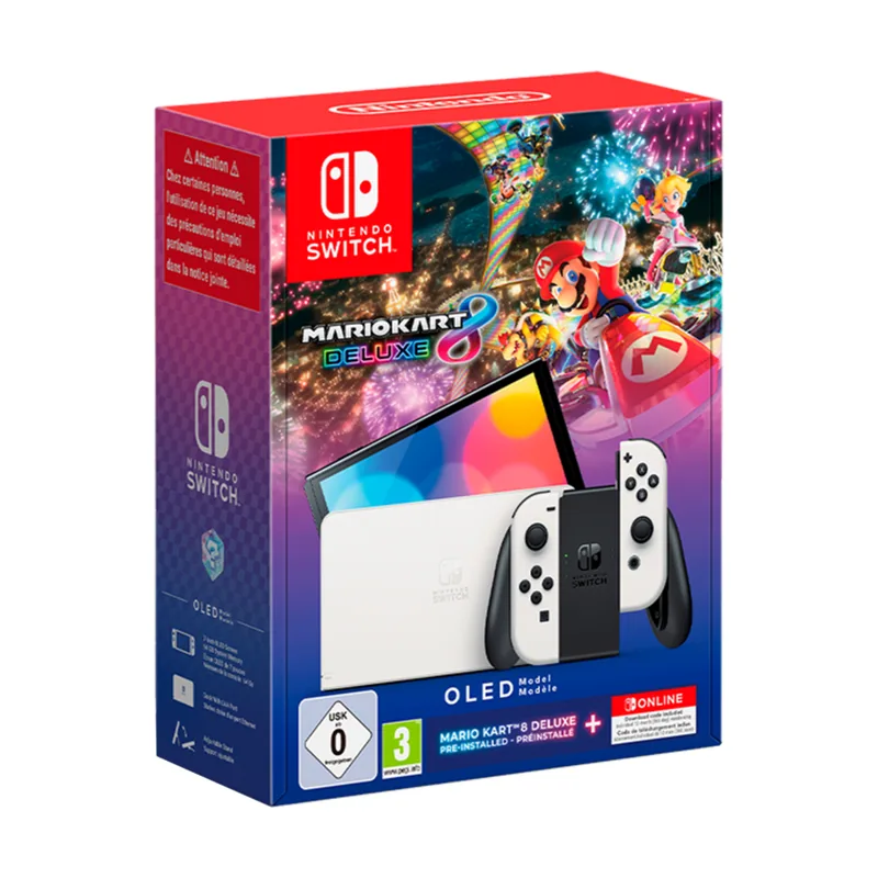 Nintendo Switch OLED Blanca + Mario Kart 8 Deluxe + 12 Meses Nintendo Switch Online