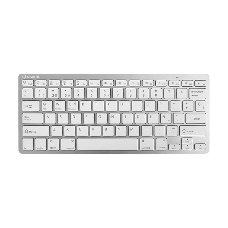 Teclado inalámbrico - Silver HT, Bluetooth, Diseño QWERTY, Hasta 10 m, 78 teclas, Blanco