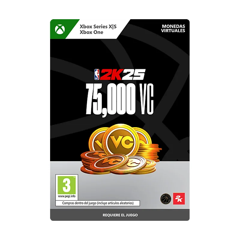 Microsoft Xbox Series X S & One NBA 2K25. Pack de 75 000 VC Código descarga