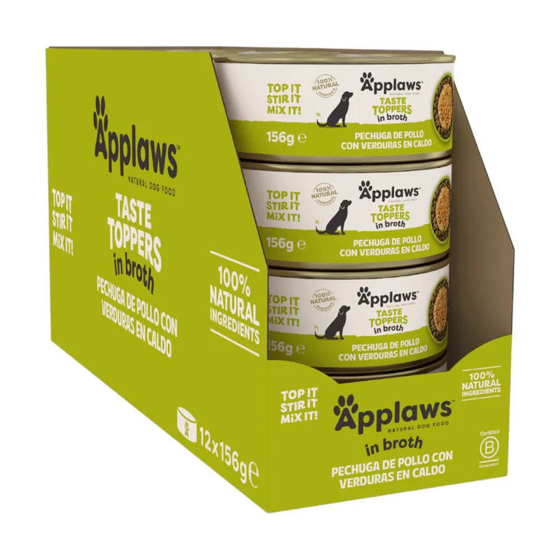 Applaws 156 g Taste Toppers Pollo con Vegetales en Caldo lata para perros