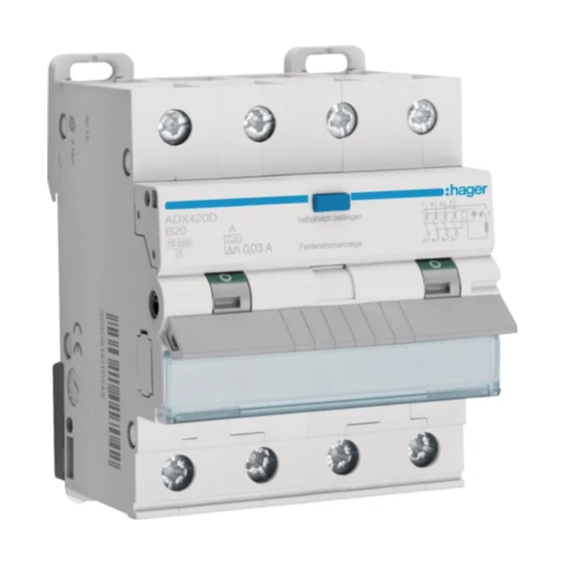 Hager fehlerstrom-leitungsschutzschalter 4p10ka b-20a 30ma a typ adx420d