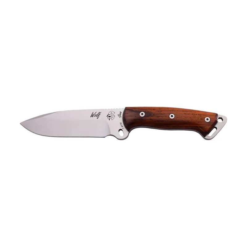 J&V Adventure Knives Cuchillo de Supervivencia WOLF J&V con mango Madera natural de cocobolo liso