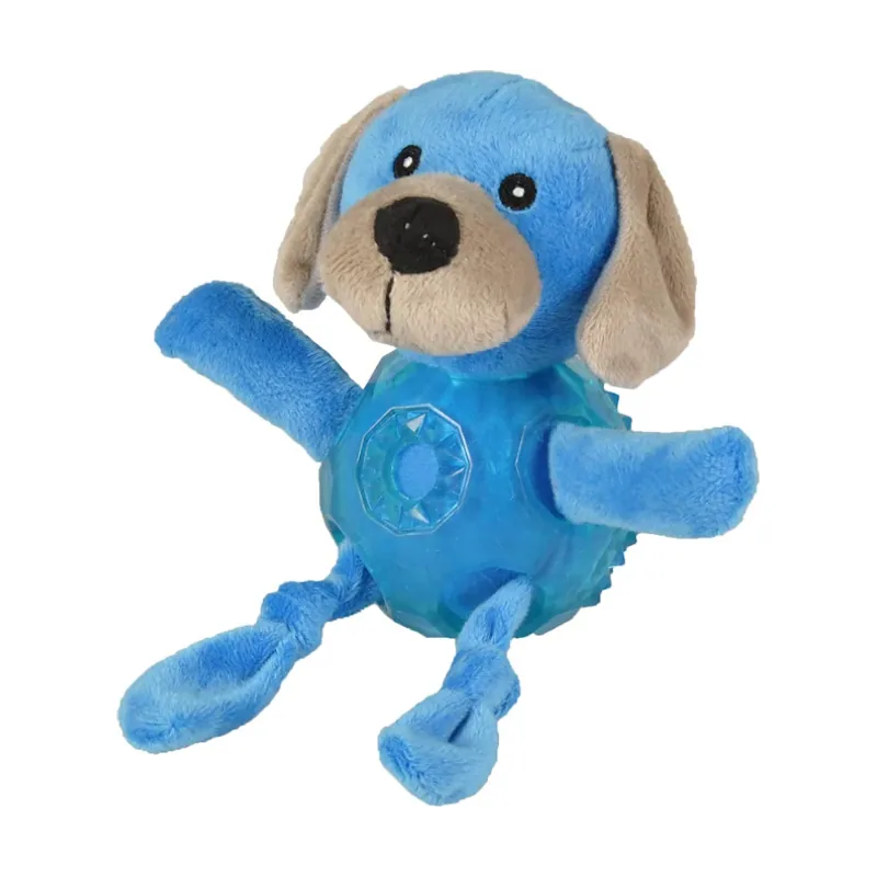 Flamingo Bellies Perro de peluche azul con pelota para perros