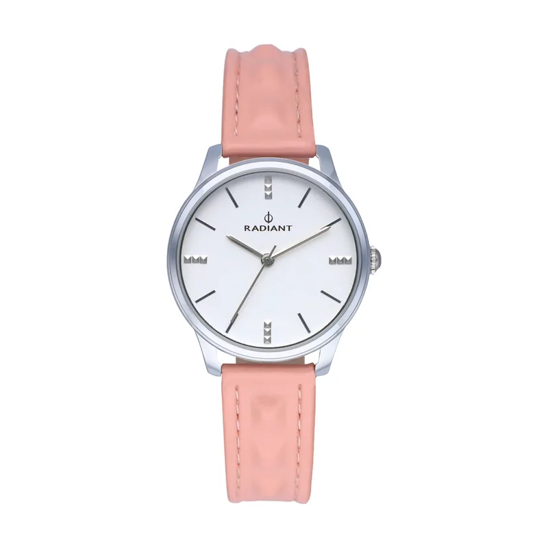 Radiant Reloj analógico para Mujer Colección Leya. Reloj Plateado con Correa salmón y Esfera en Blanco. 3ATM.. Referencia RA520601.
