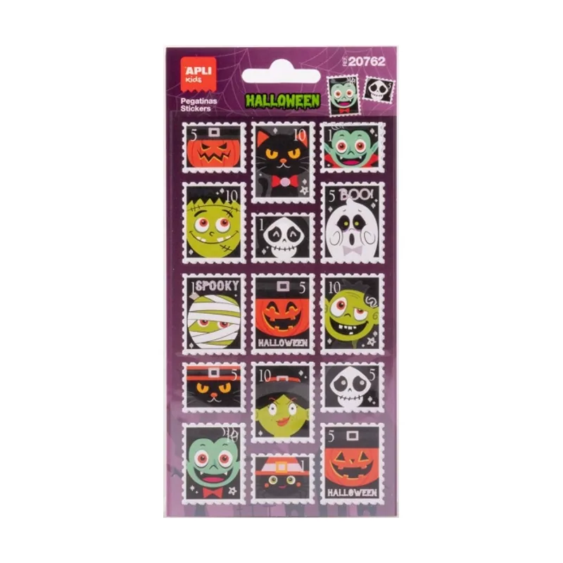 Apli kids sellos pack con 30 pegatinas de halloween con forma de sello postal