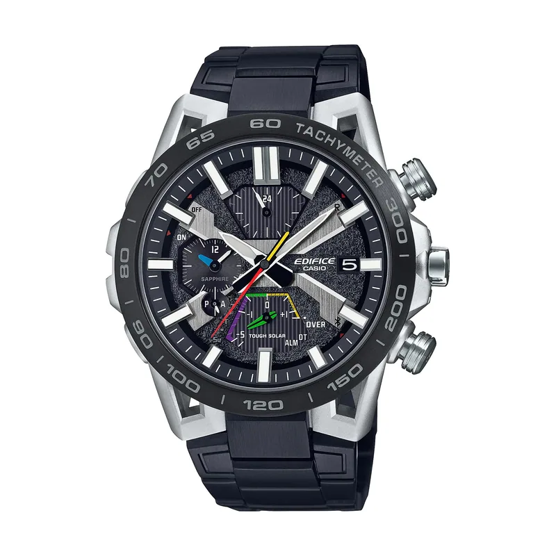 Casio Reloj Solar Hombre 55.60mm con dial Analógico Negro y Correa de Pulsera de Metal Negro EQB-2000DC-1AER