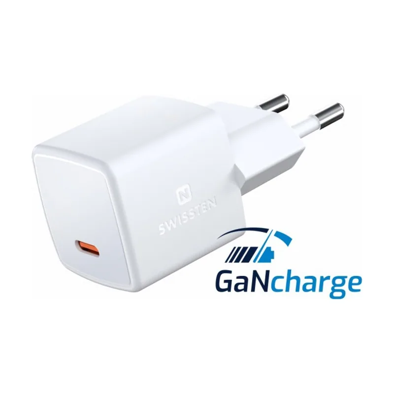 Swissten Mini Cargador de Viaje con tecnología GAN y Carga rápida Qualcomm