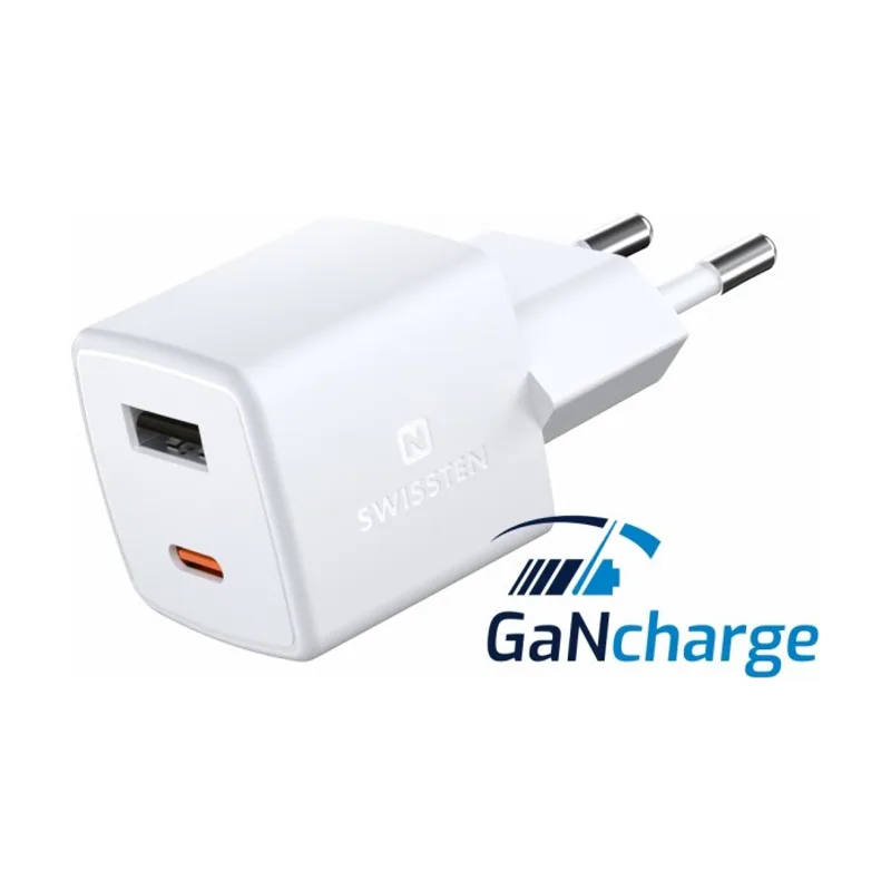 Swissten Mini cargador de viaje con tecnología GaN y carga rápida Qualcomm