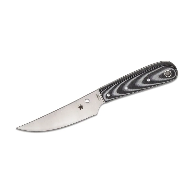 Spyderco STE-FB46GP Cuchillo de Caza Bow River de hoja lisa en acero 8Cr13MoV y acabado satinado de 11.1 cm de largo y mango G-10 de negro/gris. Incluye funda de piel