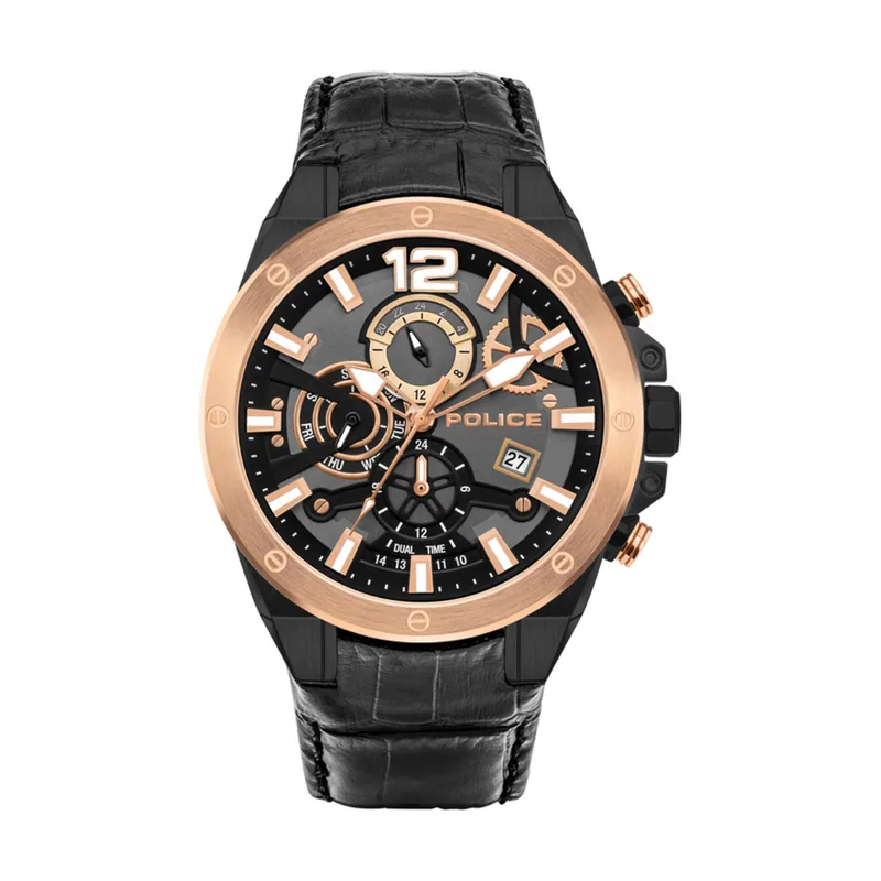 Police Watches saiho Reloj para Hombre Analógico de Cuarzo con Brazalete de Piel de Vaca PL.15711JSBR-61