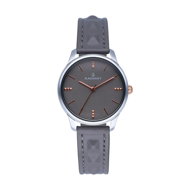 Radiant Reloj analógico para Mujer Colección Leya. Reloj Plateado con Correa Gris y Esfera a Tono con Detalles en rosé. 3ATM.. Referencia RA520602.