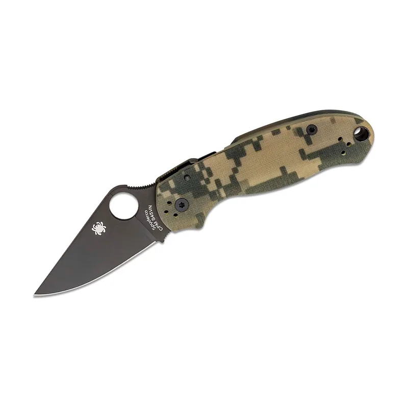 Spyderco STE C223GPCMOBK Cuchillo Táctico Para 3 hoja lisa de acabado DLC de negro de acero CPM S30V de 7,6 cm de largo y mango G-10 camo. Incluye clip ambidiestro