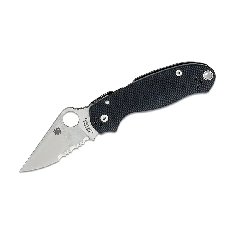 Spyderco STE C223GPS Cuchillo Táctico Para 3 hoja combinada de acero CPM S45VN de acabado satinado de 7,5 cm de largo y mango G-10 negro. Incluye clip ambidiestro