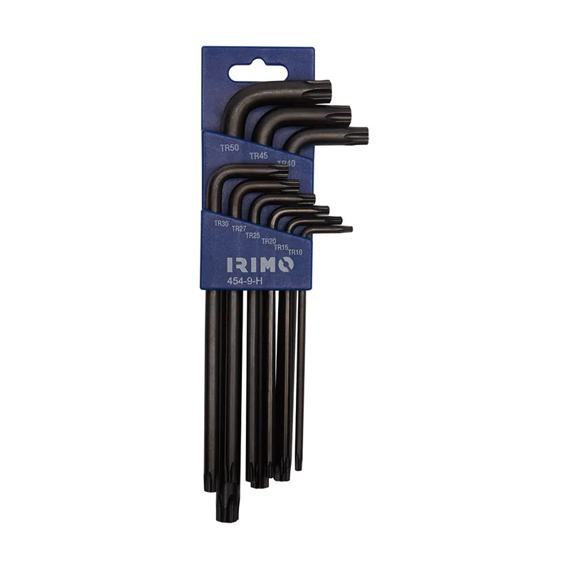 Irimo Juego petaca 9 llaves acodadas pavonadas torx® inviolables t10-t50 454-9-h