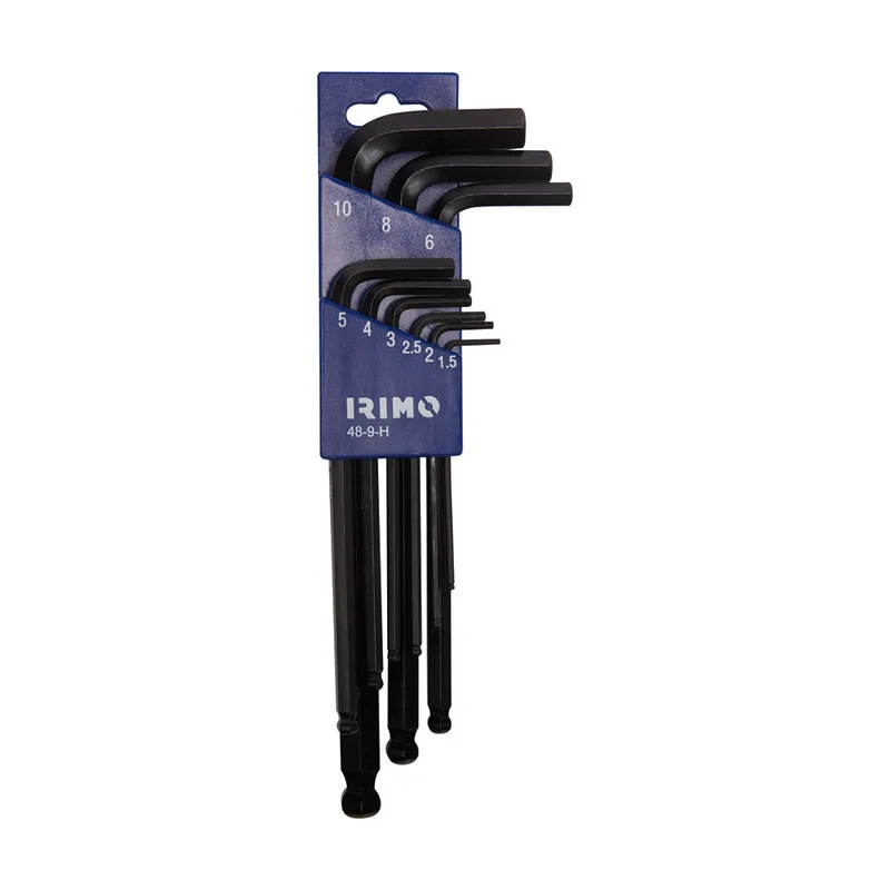 Irimo Juego petaca 9 llaves hexagonales pavonadas largas con bola 1,5-10mm 48-9-h