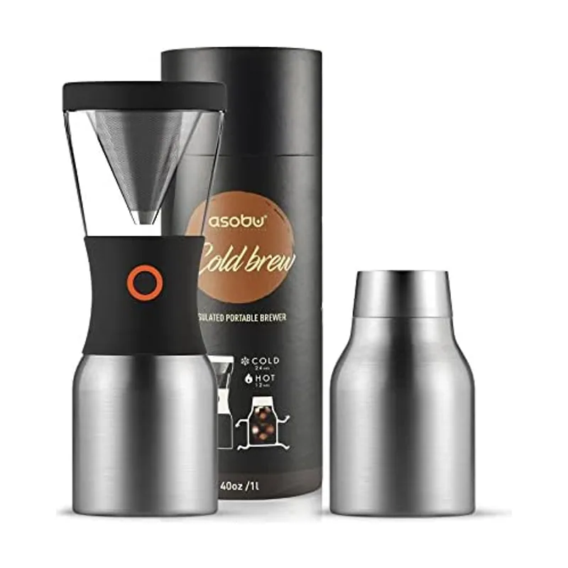 Asobu Coldbrew Cafetera Portátil de Colada Fría con una Jarra de Acero de 40 oz con Aislamiento