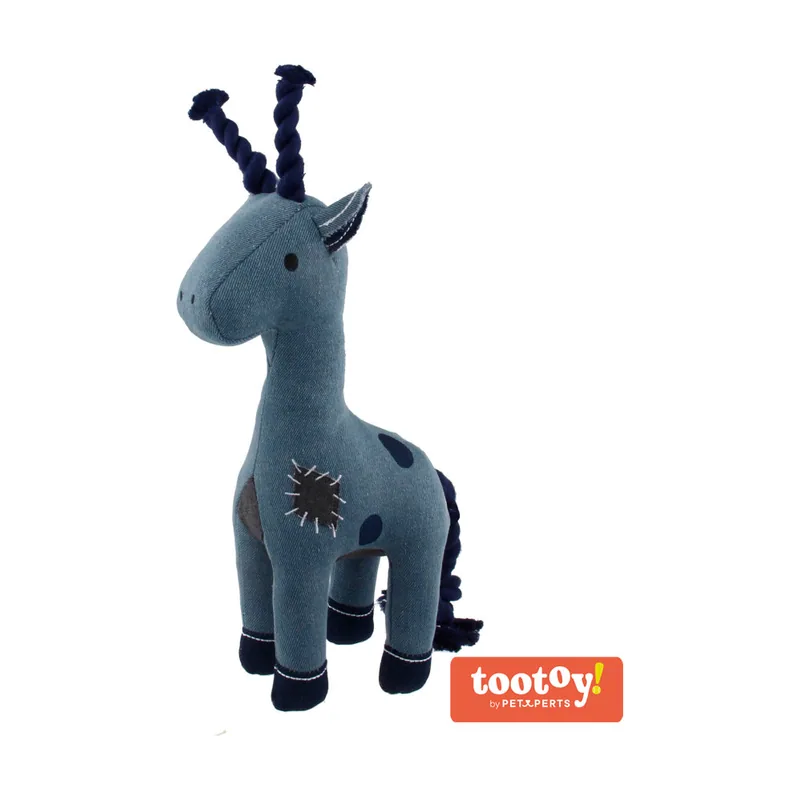 Tootoy! Comfort Denim Giraffe peluche con sonido y cuerda para perros