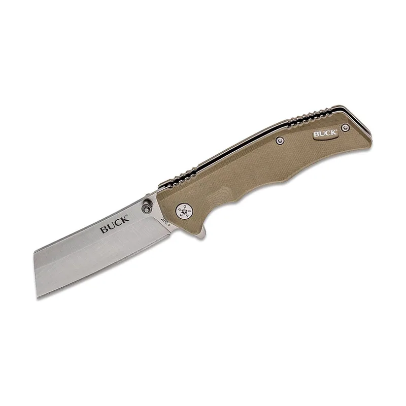 Buck Knives Buck Knive STE-0252TNS Cuchillo Plegable 252 Trunk con cuchilla de Hoja Lisa de 7,3 cm de acero inoxidable 7Cr y Mangos G10 de arena. Con clip de bolsillo Tip-Up Rigth Carry