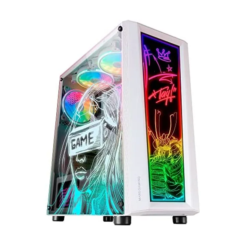 Mars Gaming MC-ART Blanco Caja PC Gaming ATX Doble Cristal Templado Dibujable ARGB 12 Modos Ventilador