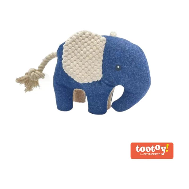 Tootoy! Comfort Denim Elephant peluche con sonido para perros