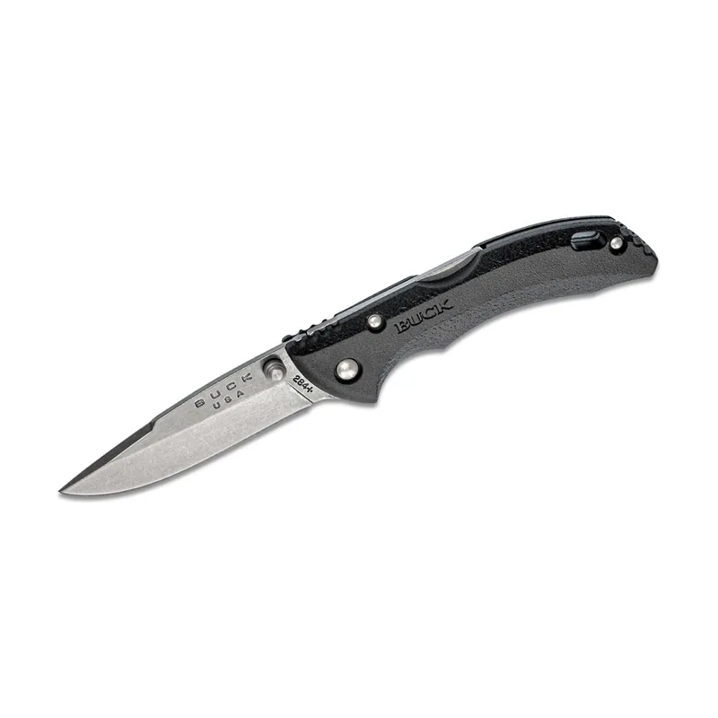 Buck Knives STE-0284BKS Cuchillo de Caza Plegable Bantam con Hoja de 6,9 cm Drop Point de acero inoxidable 420HC y mango de aluminio anodizado con incrustaciones de fibra de carbono. Con agujero para el llavero